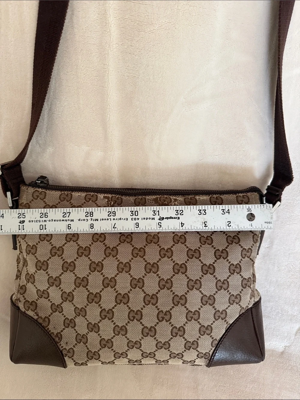 Authentic Gucci Shoulder Bag Gucci Crossbody Canvas with Brown leather Trim